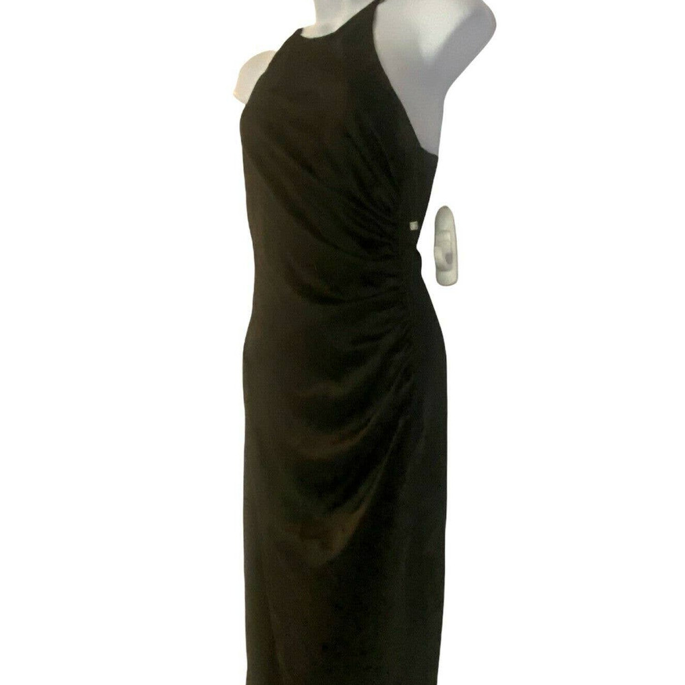 Laundry Shelli Segal Satin Slitted Evening Gown Black Formal Maxi Slip Dress - Picture 6 of 10